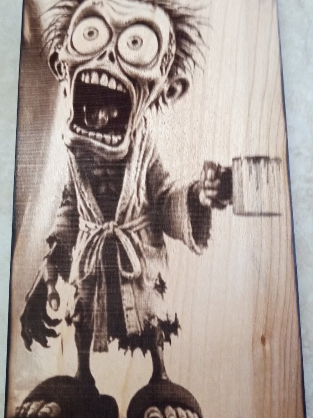 11"x6" Wood burn Lasered Man/Morning coffee